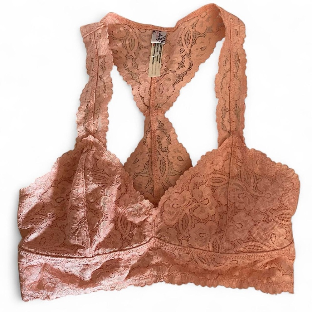 Free People pastel pink lace floral bralette bra - boho bohemian spring cottage